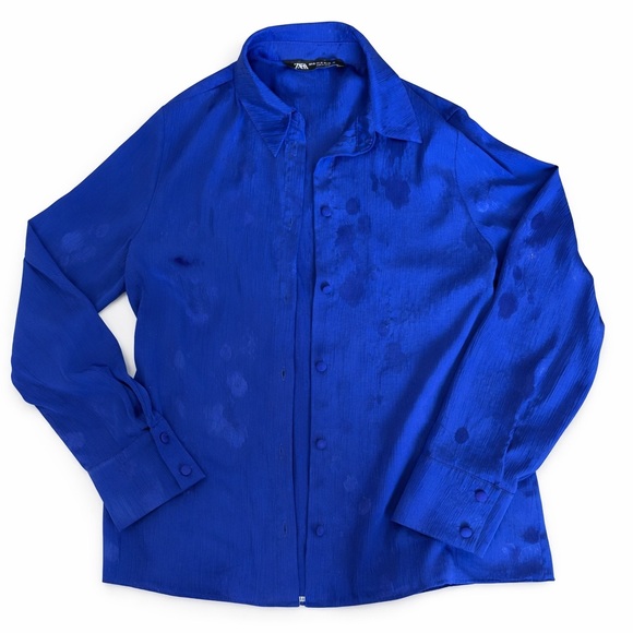 Zara Tops - Zara Royal Blue with Florals Blouse